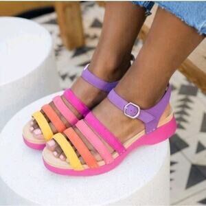 Dansko Roxie Nappa Sandal Womens 38 Rainbow Leather Strappy Lightweight Comfort